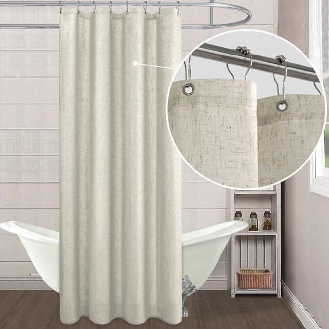 KOUFALL Linen 54x78 Inch Length Waterproof Linen Fabric Shower Curtain - Image 1